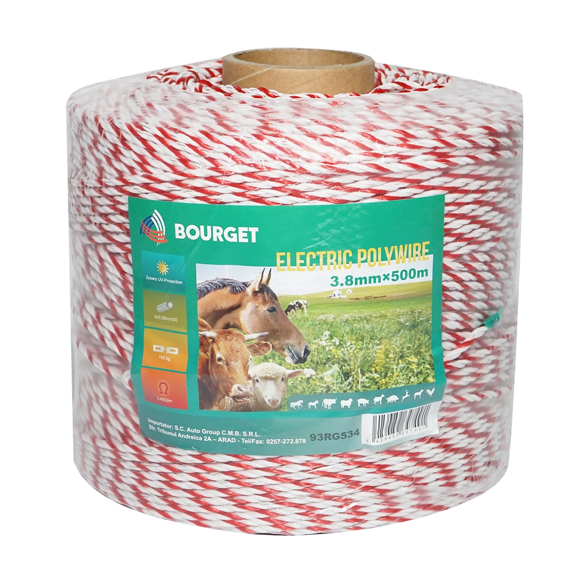 Rolă fir gard electric 500m, 3.45Ω/m, 150kg