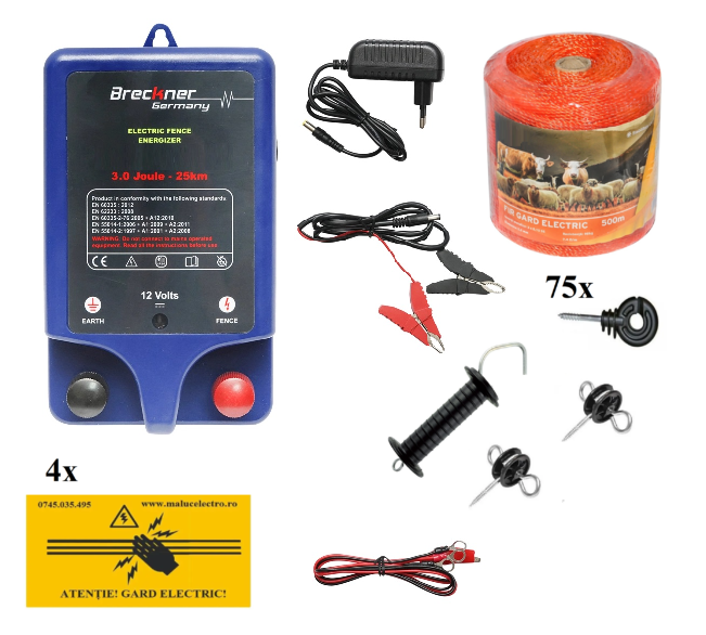 Pachet gard electric complet 0.5km, 3J, pentru animale domestice