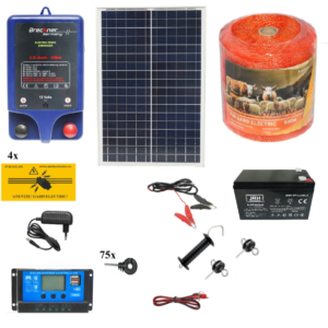 Pachet gard electric cu acumulator 0.5km, 3J, cu PANOU SOLAR 20W, animale domestice